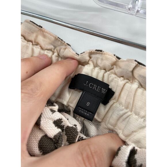 J. Crew Linen Blend Leopard Animal Print Ruffled Paperbag Waist Crop Pants Sz 8 - Picture 5 of 7